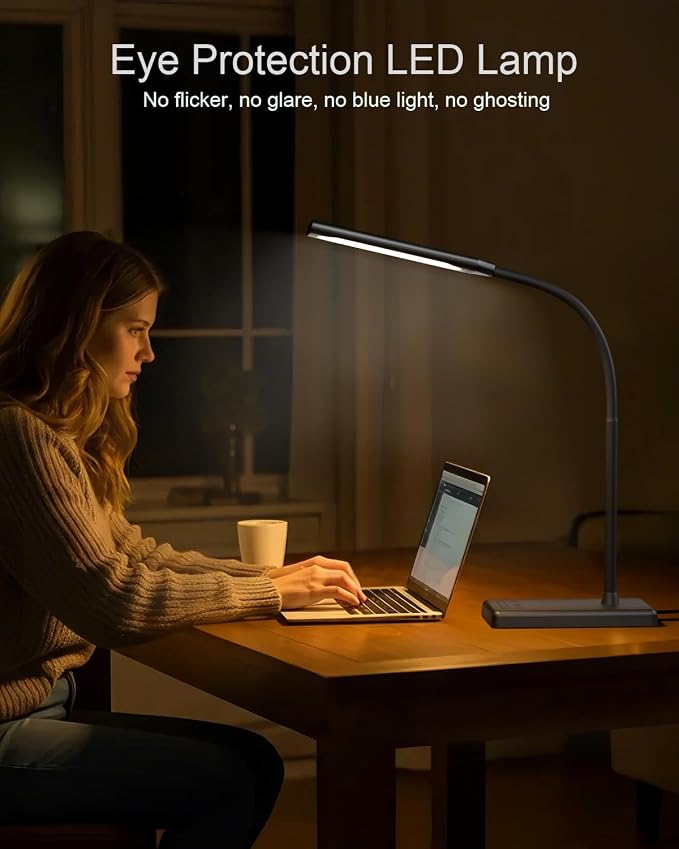 Adjustable LED Desk Lamp with Wireless Charging & Touch Control | 5 Colors & 6 Brightness Levels Eye-Caring Office Light with Memory & Timer