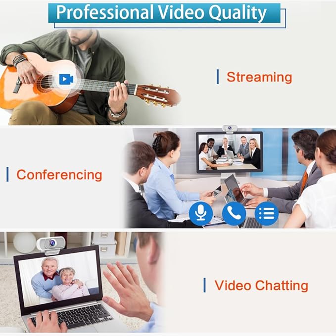 HZQDLN Webcam for PC, HD 1080P Webcam with Microphone, 110° Wide Angle USB Plug & Play - Noise Canceling for Video Calls, Streaming, Gaming - Built-in Privacy Shutter & Tripod