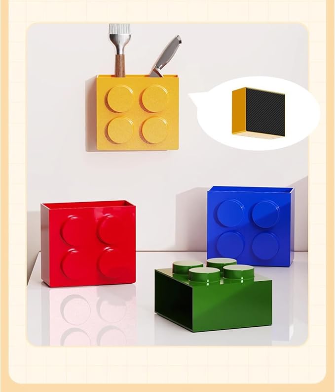 Magnetic Basket Organizer for Fridge - Lego-Style ABS Plastic Storage Box,No Drill Design for Kitchen Counter, Microwave & Whiteboard, Holds Up to 3.5 lbs (Yellow)