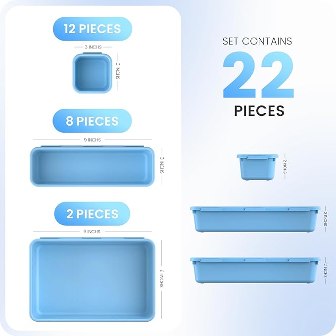 A-LuGei 【𝟮𝟮𝗣𝗖𝗦】 Plastic Sky Blue Desk Drawer Organizer, Bathroom Organizers and Storage, Makeup Organizer, Organization and Storage Bin Container for Vanity Office Utensils Tool Pantry Cosmetic