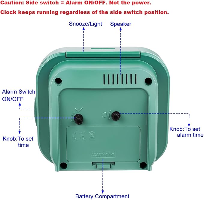 Tinload 4.3" Vintage Retro Analog Alarm Clock, Super Silent Non Ticking Clock with Manual Light, Snooze, Battery Operated, Simply Design, for Living Room, Bedroom, Bedside, Desk(Green-V2)