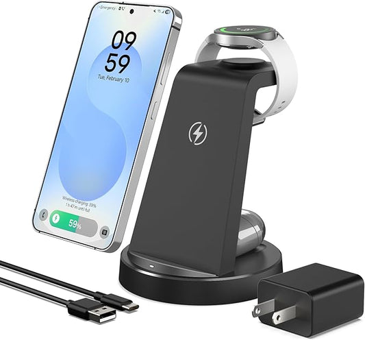 Wireless Charger for Samsung: 3 in 1 Charging Station for Samsung S26/S25/S24/S23/S22/S21, Note 20/10, Z Fold 6/5, Galaxy Buds 4/3/2 Pro, Galaxy Watch Ultra/8/7/6/5-Android & iPhone 15W Charging Dock