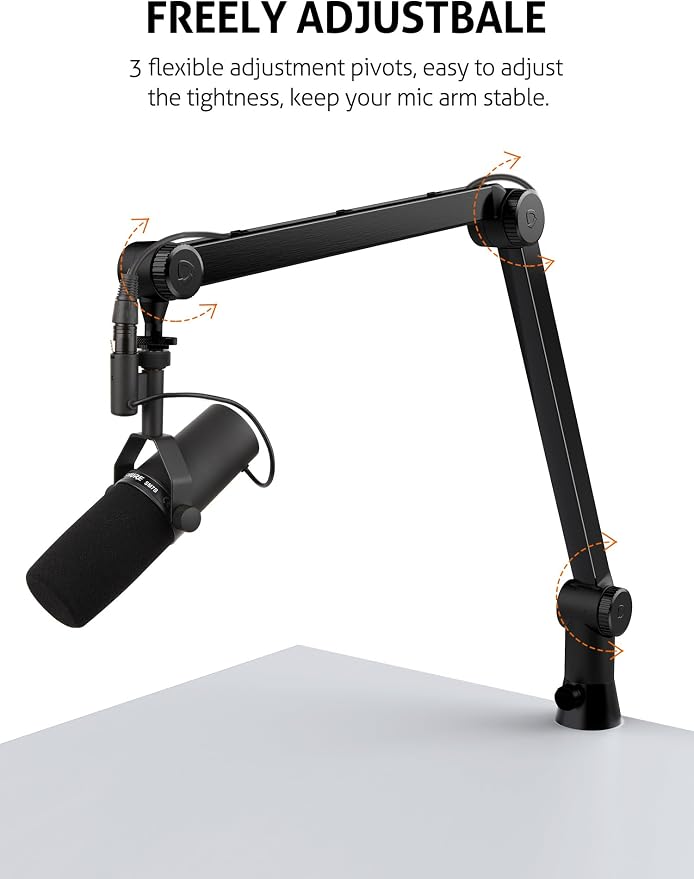 Blue Yeti Microphone Boom Arm - Upgraded Heavy Duty Boom Arm, Hidden Cable Management, Stable Desk Clamp, Blue Yeti Mic Stand Compatible with Yeti Microphone, HyperX QuadCast, Shure SM7B