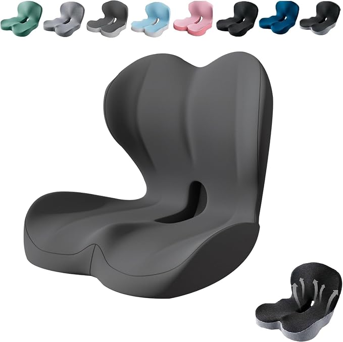 Ergonomic Memory Foam Seat Cushion for Tailbone Pain Relief, Suitable for Office Home Chair, Car and Wheelchair (Dark Black)
