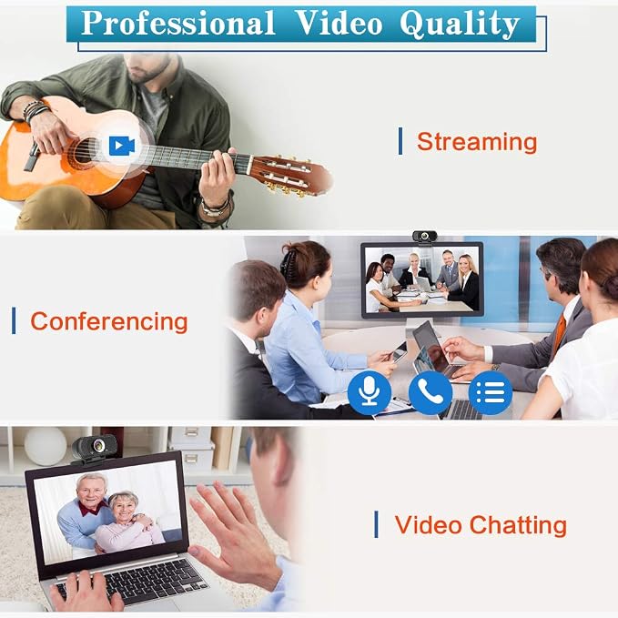 1080P Webcam with Microphone, HD Web Camera with Tripod Stand, Auto Light Correction, Privacy Cover, 110° FOV, Plug&Play Computer USB Camera for Zoom/Teams/Facetime/YouTube/Google Meet/Switch