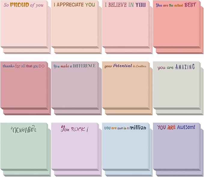 Yinder 24 Pcs Inspirational Sticky Notes Thank You Gift Motivational Sticky Note Pad Employee Appreciation Gift Bulk for Staff Coworker Teacher Nurse Office Groups 3 x 3'' (Thank You,Aesthetics)
