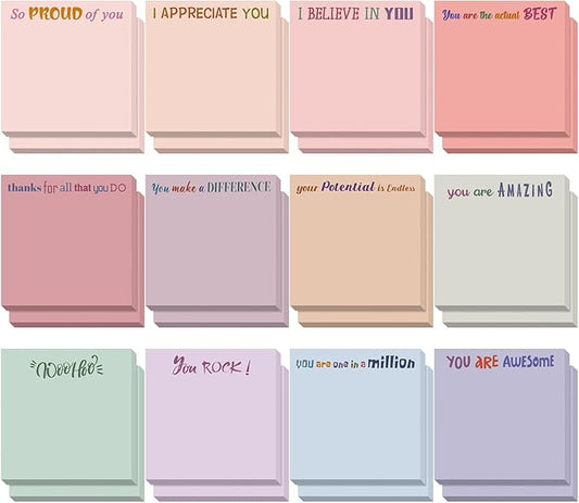 Yinder 24 Pcs Inspirational Sticky Notes Thank You Gift Motivational Sticky Note Pad Employee Appreciation Gift Bulk for Staff Coworker Teacher Nurse Office Groups 3 x 3'' (Thank You,Aesthetics)