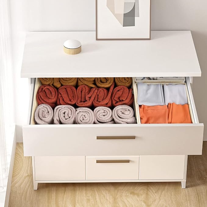 Drawer Organizer Clothes 12 Pack, Dresser Organizer for Nursery Bedroom Closet Organization and Storage - Baby Clothes Organizer Bins - Drawer Divider for Sock Underwear Bra Ties (Beige)