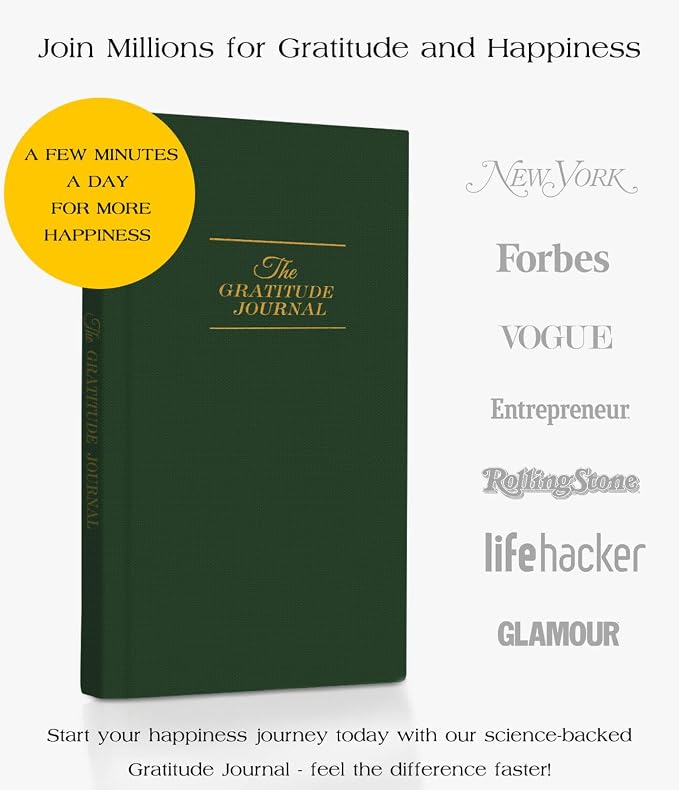 The Original Gratitude Journal with Inspiring Prompts & Quotes for Mindfulness, Reflection & Personal Growth - Daily Wellness Journal for Men & Women - Luxurious Earth Green Cover