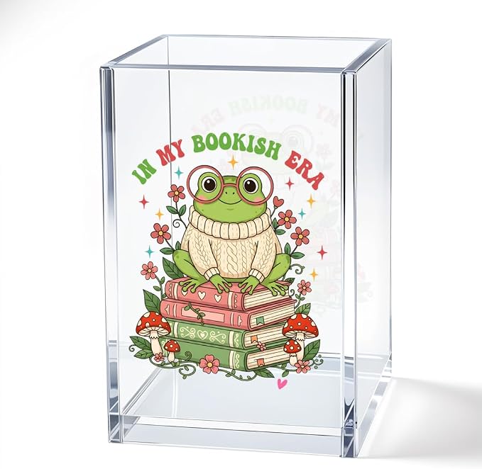In My Bookish Era Acrylic Cosmetic Pencil Pen Bookmark Storage Holder Cup, Cute Frog Acrylic Storage Holder Cup Gifts for Women Readers Bookish Reader Book Nerdy Librarian Bookworm