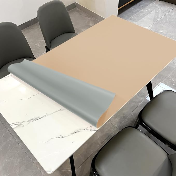 Faux Leather Table Cover,1.8mm Thick,36x72 Inch Table Protector,Table Protector for Dining Room Table,Dining Room Table Protector Pad.(Light Brown+Gray,36x72)
