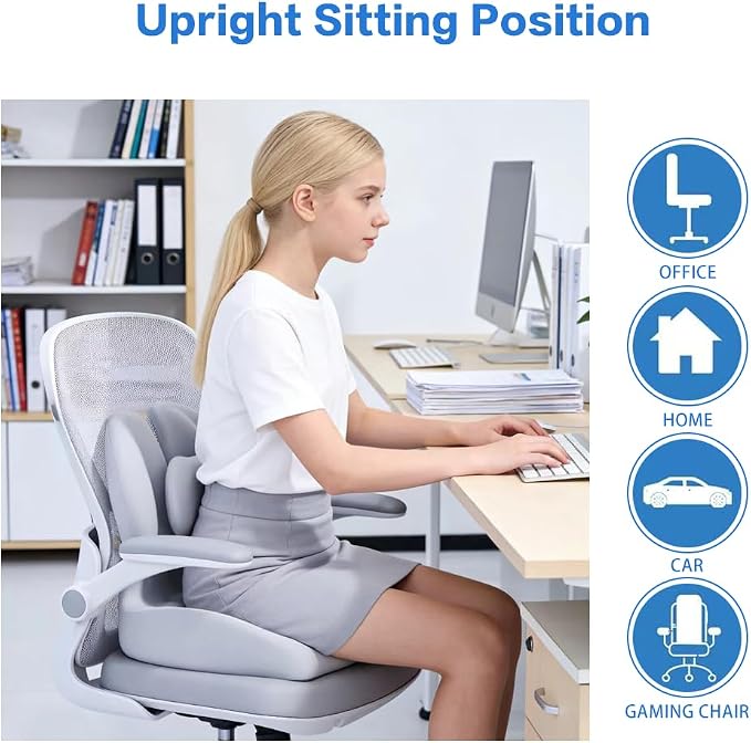 Adjustable Memory Foam Lumbar Cushion - Ergonomic Lower Back Support Pillow with Cotton Cover, Mid-Height Customizable Design for Office Chair, Car Seat, Long Sitting (Gray, Large)