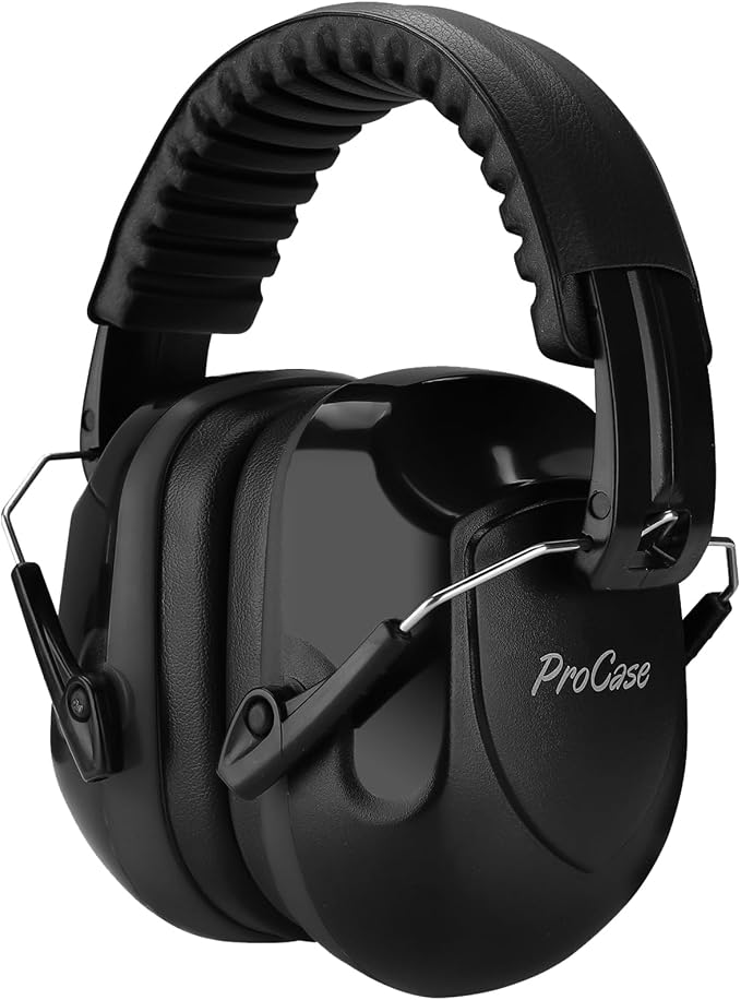 ProCase NRR 28dB Noise Reduction Ear Muffs, Foldable Adjustable Passive Noise Cancelling Headphones for Adults Kids Autism, Hearing Protection for Shooting, Construction, Mowing, Studying -Black