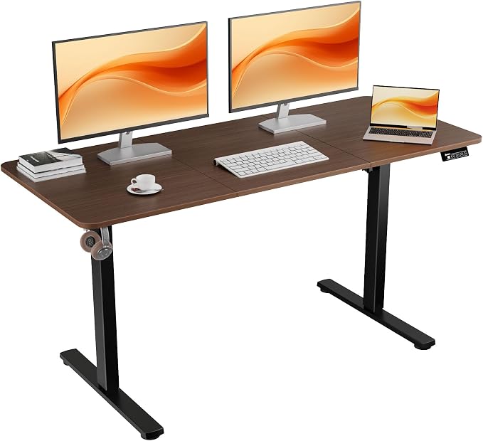 55"x24" Standing Desk, Height Adjustable Sit-Stand Home Office, Walnut | Electric Adjustable Standing Desk, Sit to Stand Computer Office Desk with Splice Board, Memory Preset, Lifts 28.7''-46.5"