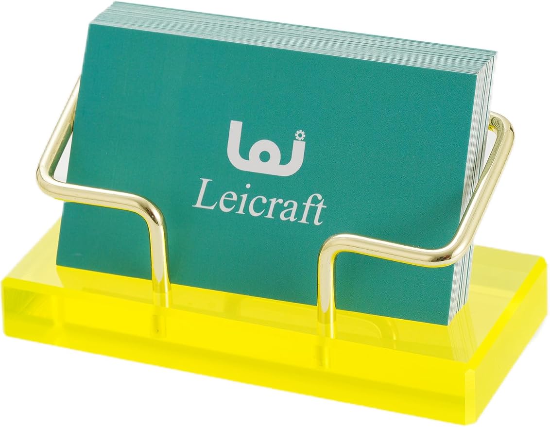 Business Card Holder for Desk, Modern Card Organizers and Office Desk Accessories for Men and Women (Yellow & Golden)