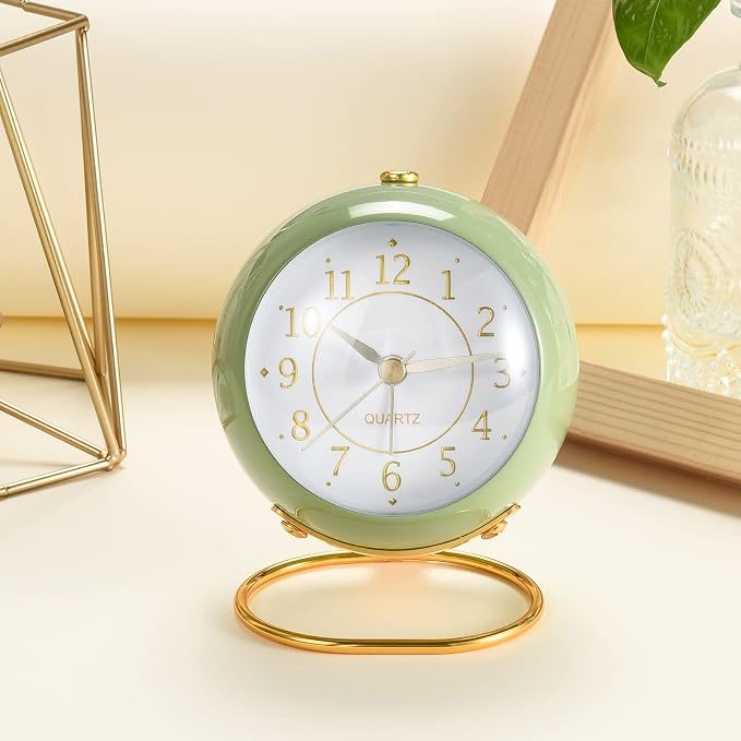 Tetino Analog Alarm Clocks,Retro Backlight Cute Simple Design Small Desk Clock with Night Light,Silent Non-Ticking,Battery Powered,for Decor,Bedrooms,Travel,Kitchen,Bedside Desktop.(White)