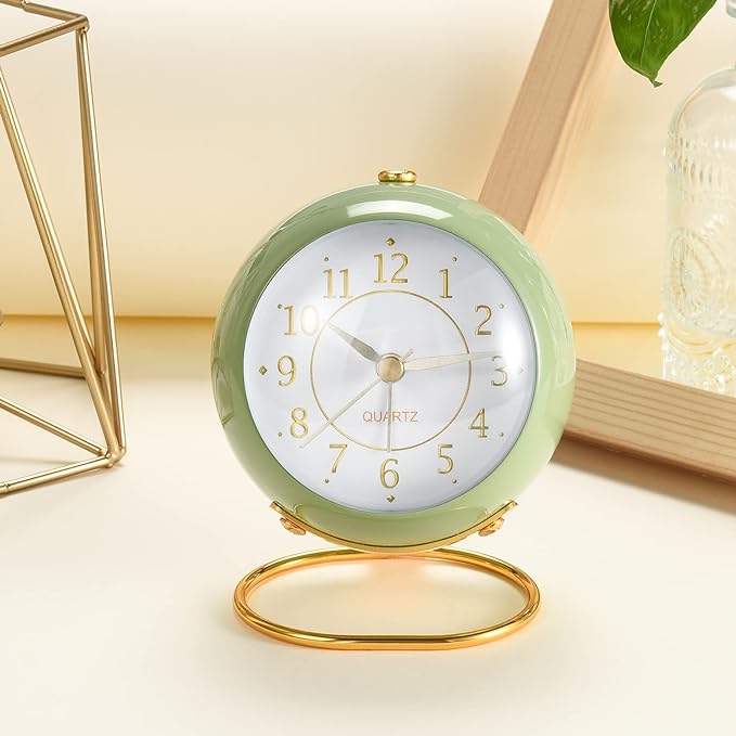 Tetino Analog Alarm Clocks for bedrooms,Small Desk Clocks,Night Light, Non-Ticking，Battery Powered,Silent Alarm Clock for Kids,Simple Design Desktop Alarm Clock. (Pink)