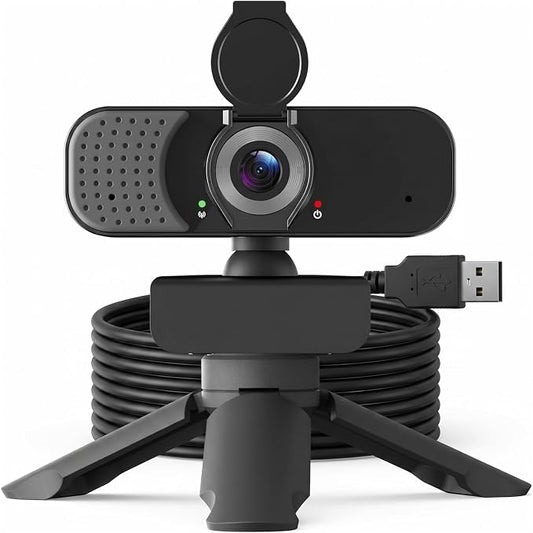 1080P Webcam with Noise-Cancelling Microphone and Tripod - Computer Camera with Privacy Shutter - 110° Wide Angle - USB Plug & Play for PC Laptop - Zoom Teams Streaming