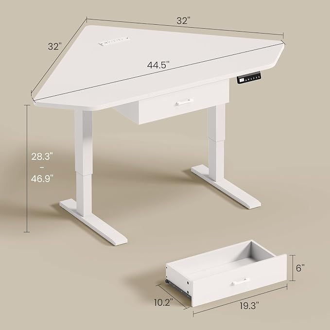 SEDETA Corner Electric Standing Desk with Drawer for Gaming, Small Space | 32'' Small Height Adjustable Computer Desk, Stand up Home Office Writing Desk, White