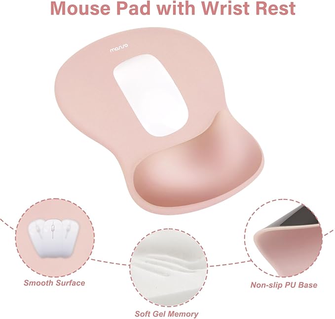 MOSISO Wrist Rest Support for Mouse Pad&Keyboard Set, Ergonomic Mousepad&Coaster, Non-Slip Base Home/Office Rectangular Easy Typing Cushion Pad with Soft Cloth&Curved Concave Memory Foam, Peach Fuzz