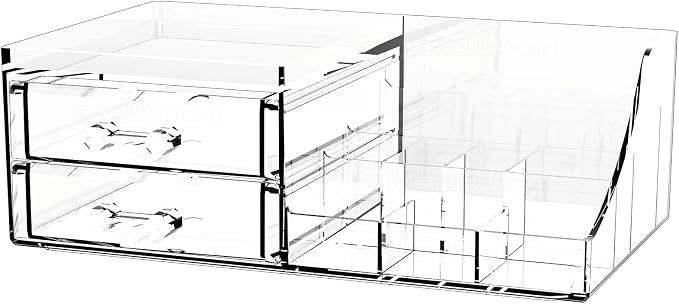 Acrylic Small Makeup Organizer with Drawers,Clear Skincare Organizer for Vanity,Dresser,Bathroom Countertop,Cute Cosmetic Organizer for Lip Gloss,Makeup Brush,Beauty,Skin Care and Cosmetic Storage