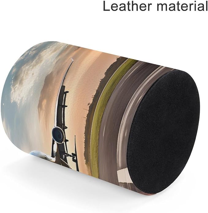 PU Leather Desk Organizer Pen Holder Cup for Office Home School, Airplane Pen Holder, Minimalist Round Stationery Caddy, Stylish Desktop Storage for Supplies Gifts