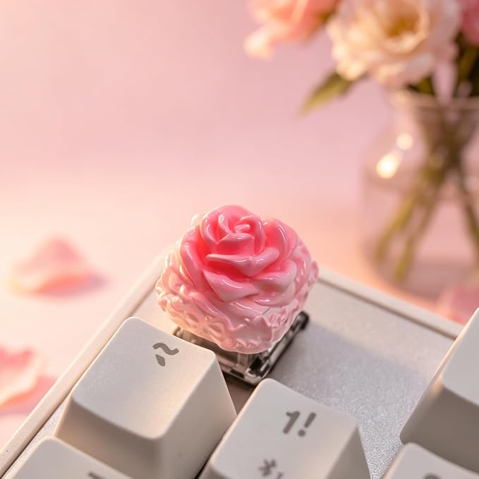 Artisan Keycaps, Cute Blooming Flower Custom Cover Caps for MX Mechanical Keyboard, Resin Handmade 1U Single Replacement for Esc Del Arrow Key (Pink Rose)