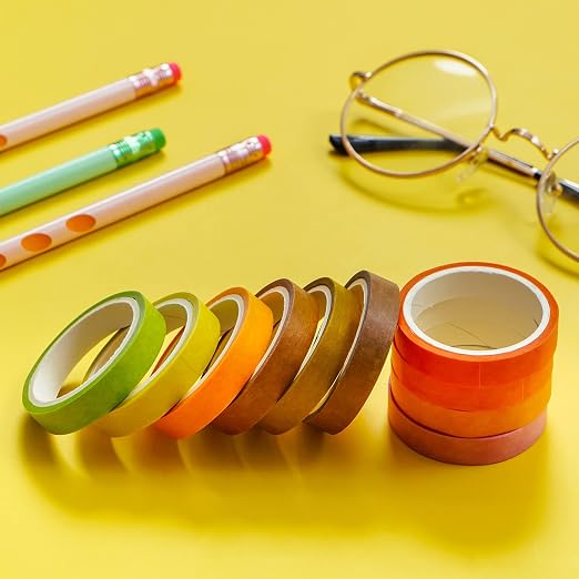 60 Rolls Washi Tape Sets 8mm Wide 10ft Long Basic Solid Color Rainbow Colored Decorative Thin Masking Tapes for Arts, Children Gifts, Bullet Journals, Wrapping Planner, Calendar, Scrapbooking DIY