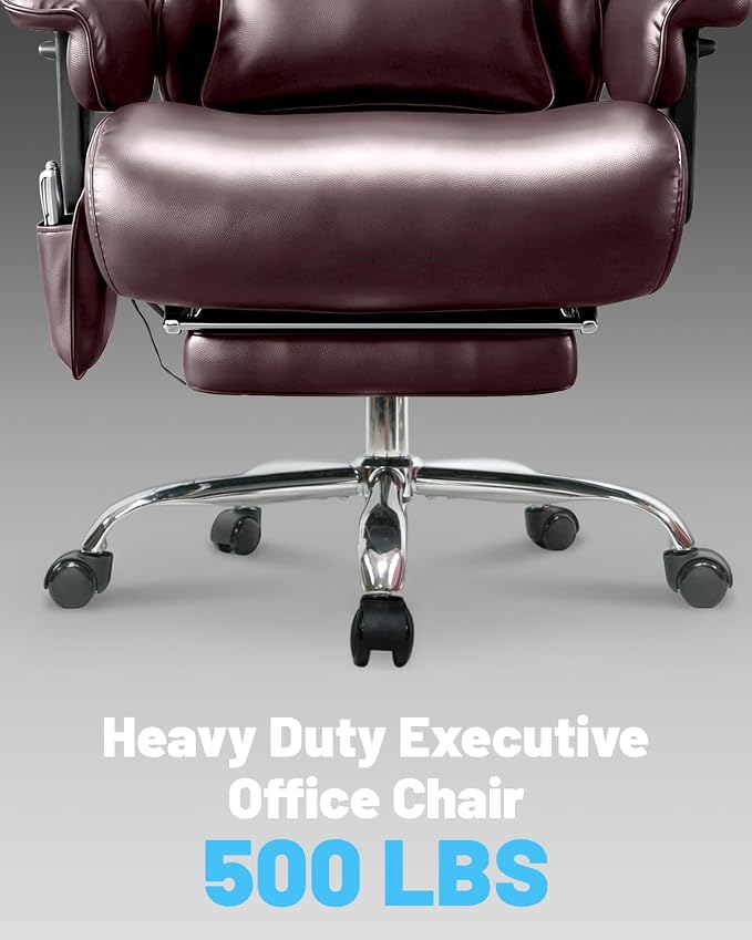 Massage Office Chair with 6 Point Vibration, Foot Rest and Adjustable Armrests – 500lbs Ergonomic Executive Home Office Desk Chairs for Big and Tall Heavy Duty People