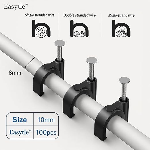 Easytle Plastic Cable Clamps Nail in Cable Clips 100 Pcs 10mm Cable Wire Clips Cable Tacks Coax Cable Clips Speaker Wire Clips Cable Nails for Cords Ethernet Cable Clips Black RG6 RG59 CAT6 RJ45
