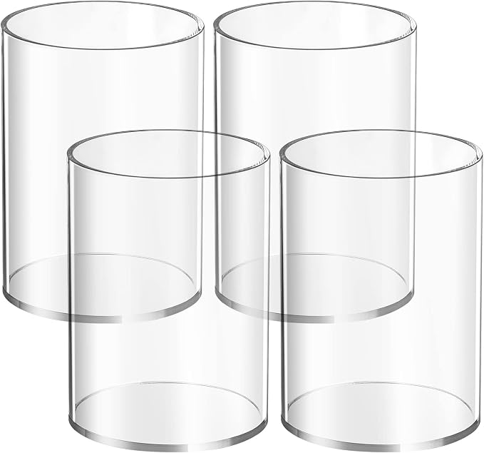 Mototo 4 Pieces Clear Acrylic Pen Holder Round Acrylic Pencil Cup Clear Makeup Bush Holder Acrylic Desktop Stationery Organizer for Office School Home Desk Accessories (4 Pack, Round)