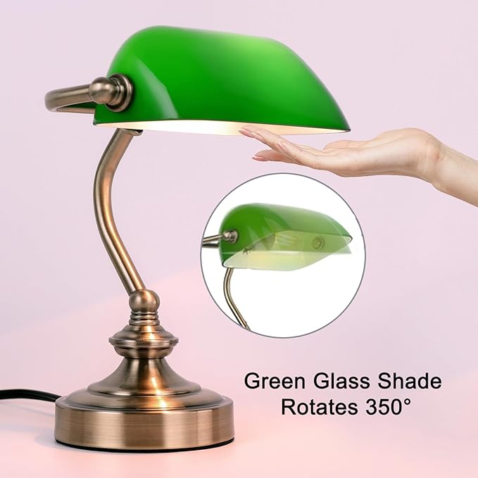 FIRVRE Mini Glass Bankers Lamp, Desk Lamp, Classic Retro Bronze Finish G9 Base, Plug in Vintage Table lamp, Reading Modern for Home Office,Piano Banker Mini Desk Table Lamp,Library(Without Bulb)