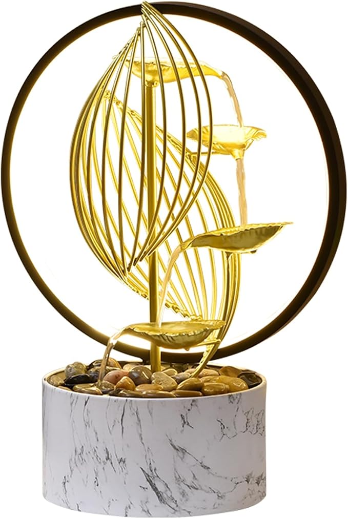 15'' H Large Golden Tabletop Water Fountain with Led Light for Indoor Meditation Yoga Spa Room Decor