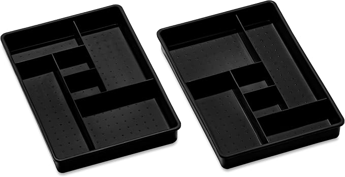 madesmart 2-Piece 12-Compartment Drawer Organizer, Non-Slip Design for Cutlery, Kitchen Tools & Home Organization, Carbon