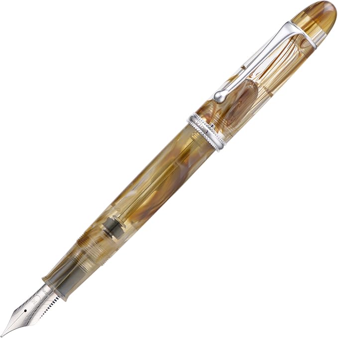 Asvine V800 Fountain Pen – Vacuum Filling System with Large Ink Capacity – Smooth Number 8 Fine Nib with Gift Case and Wrench- Brown White