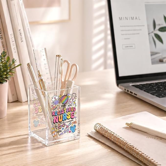 Funny Registered Nurse Acrylic Pencil Holder Cup Gifts for Woman RN | Appreciation Gifts for Registered Nurse Physician Assistant RN, Home Office Desk Accessories, Christmas Nurses Day Week Gifts