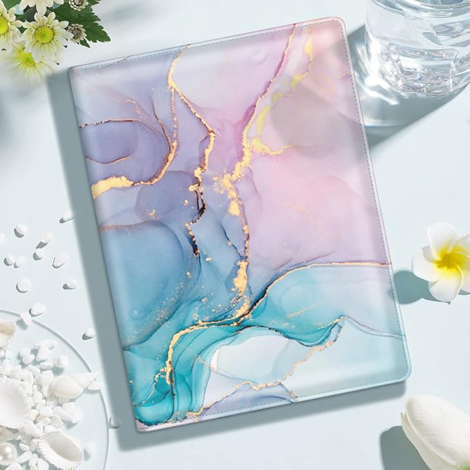 Padfolio Clipboard Folder Portfolio, Marble Leather Storage Clipboard with Cover for Legal Pad Holder Letter Size A4 Writing Pad for Conference Organizer Document Sleeve, Colorful Marble