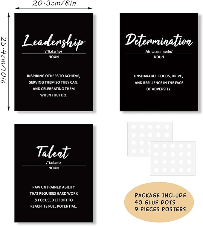 Outus 9 Pieces Inspirational Phrases Posters Office Classroom Wall Decor Motivational Sayings Quote Positive Affirmations Wall Art Decorations for Teens Adults Living Room,Unframed,8 x 10 Inch (Black)