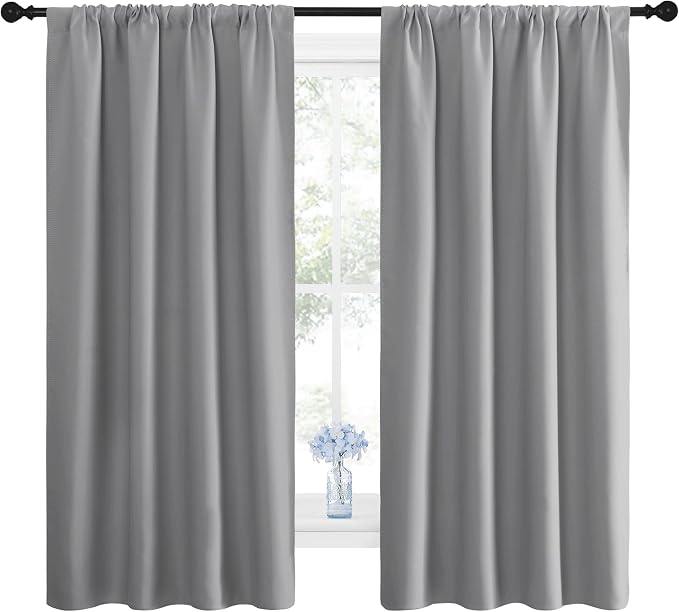 NICETOWN Blackout Curtains Panels for Window - Thermal Insulated Rod Pocket Blackout Drapes/Draperies for Living Room (2 Panels, W42 x L63 inches, Silver Grey)