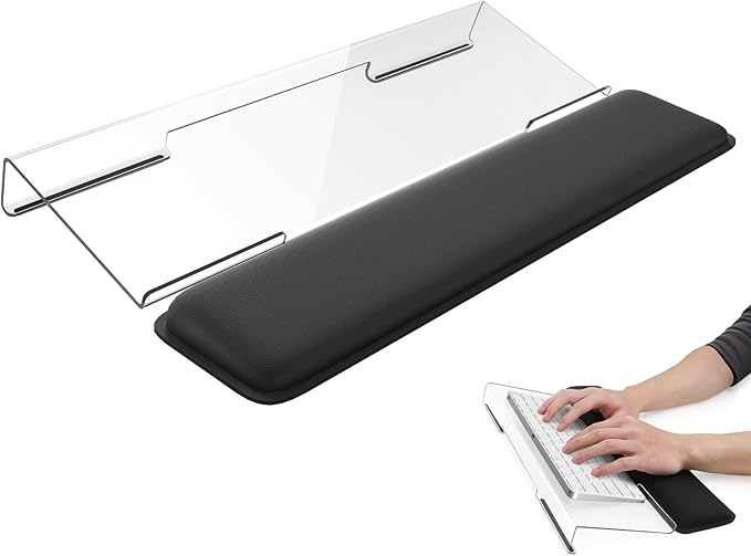 Laborio Computer Keyboard Wrist Rest, Keyboard Riser Stand for Desktop | Clear, Ergonomic Acrylic Keyboard Holder, Non-slip Wrist Pad, Pain Relief for Typing, Multiple Colors