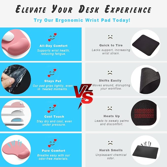 Office Mousepad with Gel Wrist Support - Ergonomic Gaming Desktop Mouse Pad Wrist Rest - Design Gamepad Mat Rubber Base for Laptop Computer -Silicone Non-Slip Special-Textured Surface (04Blue)