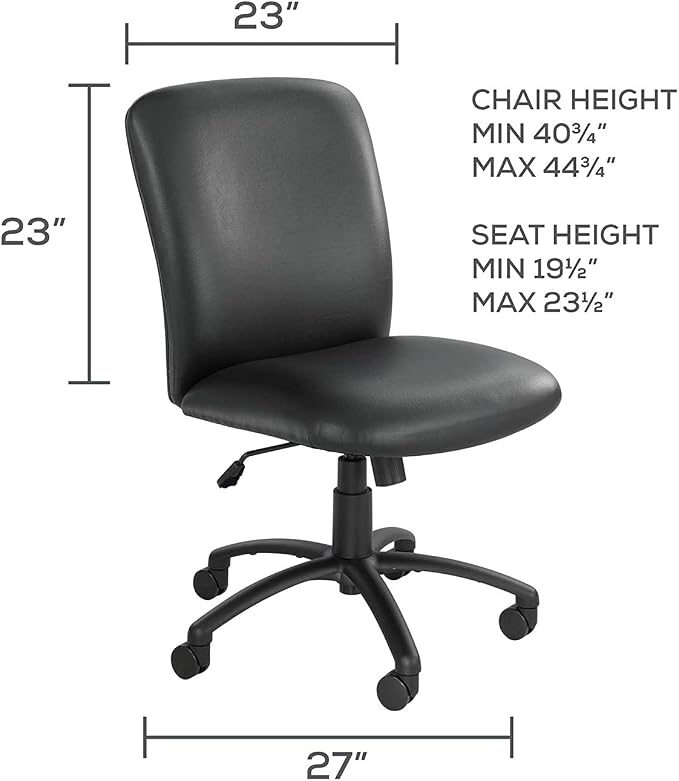 Safco Products High Back Big and Tall Swivel Desk Task Office Chair, 27" W x 30-1/4"D x 40-3/4-44-3/4" H, 500 lbs. Weight Capacity, for Professional or Home, Black Vinyl