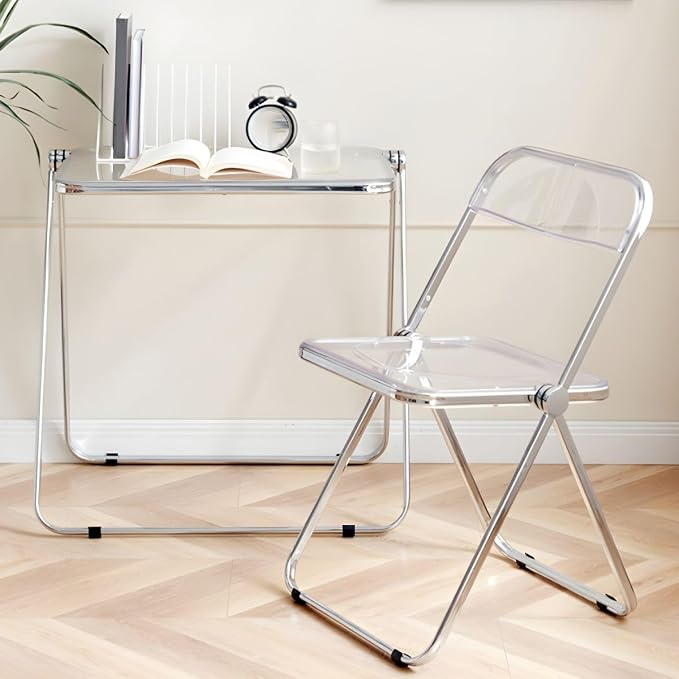 Compact Writing Desk Folding Design Collapsible Feature for Small Spaces Without Chairs Transparent Folding Table Acrylic Bedroom Balcony Table Portable Table Clear 25.5" L x 19.5" W x 27" H