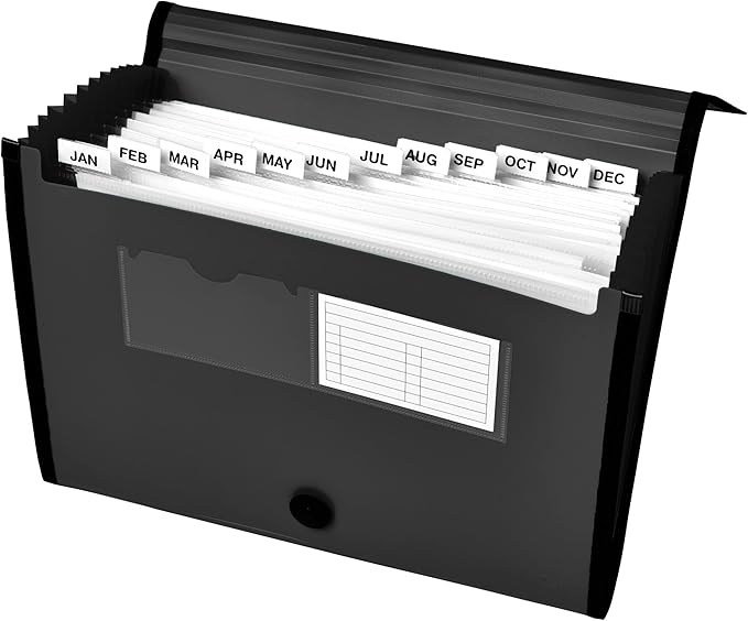 Avery Expanding File Folder Organizer, 13-Pocket Accordion File Organizer, Black, Holds 425 Letter/A4-Size Sheets (73553)