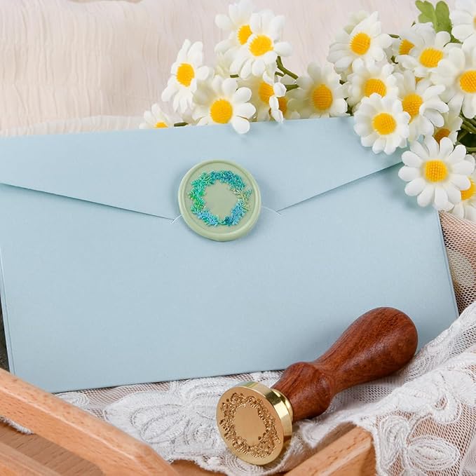 Wax Seal Stamp Set, 6 pcs Brass Head Wax Stamp & 1 Wooden Handle, 6 Botanical Designs (Rosemary, Sunflower, Ginkgo Leaf, Wreath, Leaves, Eucalyptus)