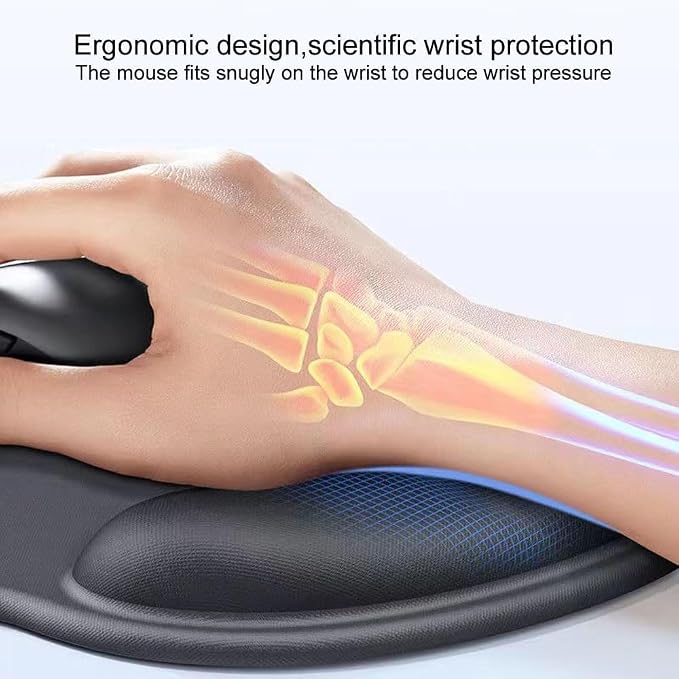 2 Pack Ergonomic Mouse Pad with Wrist Rest Support, Mousepad with Comfortable Gel Wrist Rest Support and Lycra Cloth,for Easy Typing Pain Relief Durable and Easy to Clean,Black