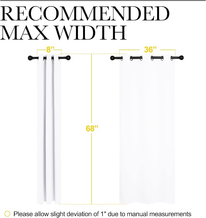 NICETOWN White Samll Window Blackout Curtain Panels, 50% Light Blocking Curtains for Bedroom & Dining Room Window (Set of 2, 42 inches x 68 inches)