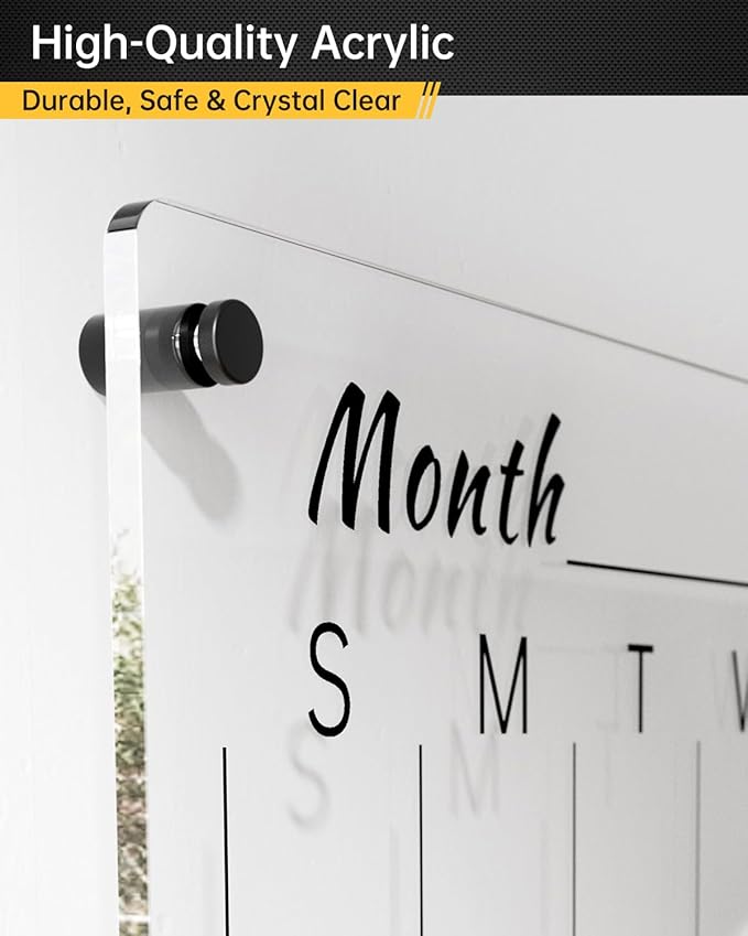 28x20" Clear Acrylic Wall Calendar with Dry Erase Surface, Large Monthly Planner Board, Includes Vibrant Markers, Eraser, Multi-Color Mounting Screws, & Easy Install Kit - Perfect for Home & Office