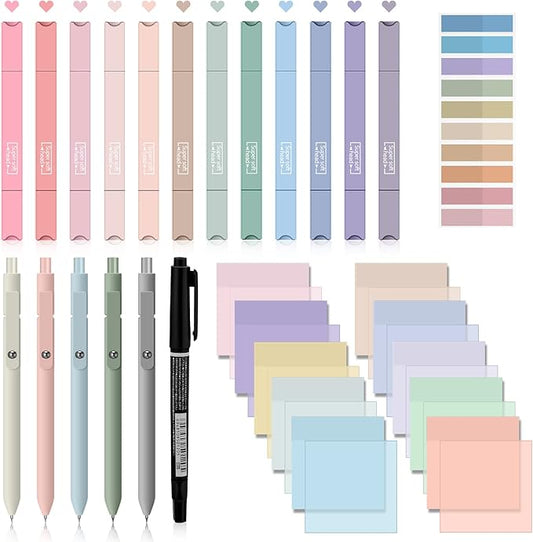 Jutom 38 Pcs Bible Journaling Study Kit for Women, Book Annotation Supplies with Highlighters Pens, Tabs, Sticky Notes, Markers for Christian Office Bible Study Supplies(Classic Color,Square)