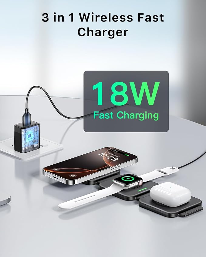 3-in-1 Foldable Magnetic Wireless Charging Station for Apple Devices – The Travel & Desktop Organizer Compatible with iPhone 17-12 Series,for iWatch &for AirPods Space-Saving Design